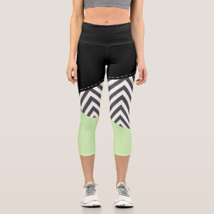 Gray Zigzag, Gray Chevron, Zigzag Pattern, Mint Capri Leggings