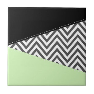 Gray Zigzag, Gray Chevron, Zigzag Pattern, Mint Ceramic Tile
