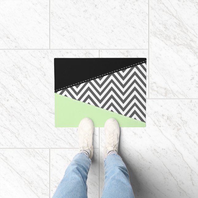 Gray Zigzag, Gray Chevron, Zigzag Pattern, Mint Doormat (Indoor)