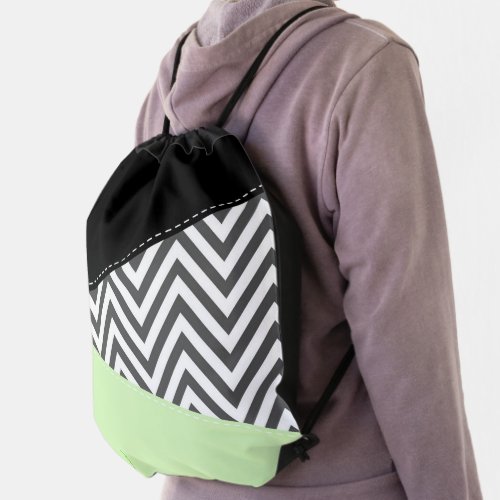 Gray Zigzag Gray Chevron Zigzag Pattern Mint Drawstring Bag