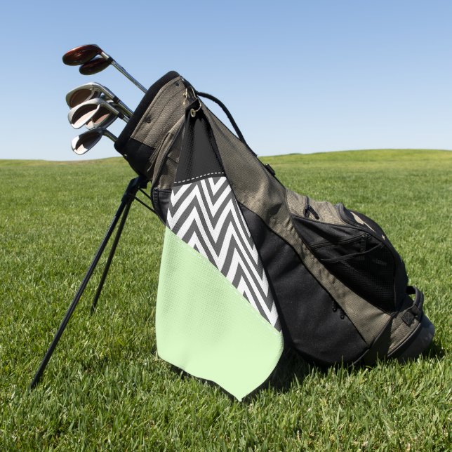 Gray Zigzag, Gray Chevron, Zigzag Pattern, Mint Golf Towel (Green)