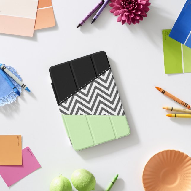 Gray Zigzag, Gray Chevron, Zigzag Pattern, Mint iPad Mini Cover (In Situ)