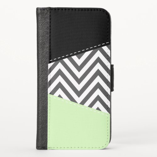 Gray Zigzag Gray Chevron Zigzag Pattern Mint iPhone X Wallet Case