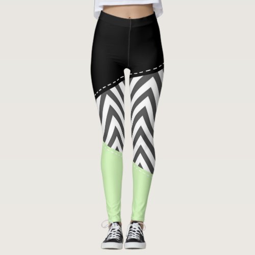 Gray Zigzag Gray Chevron Zigzag Pattern Mint Leggings