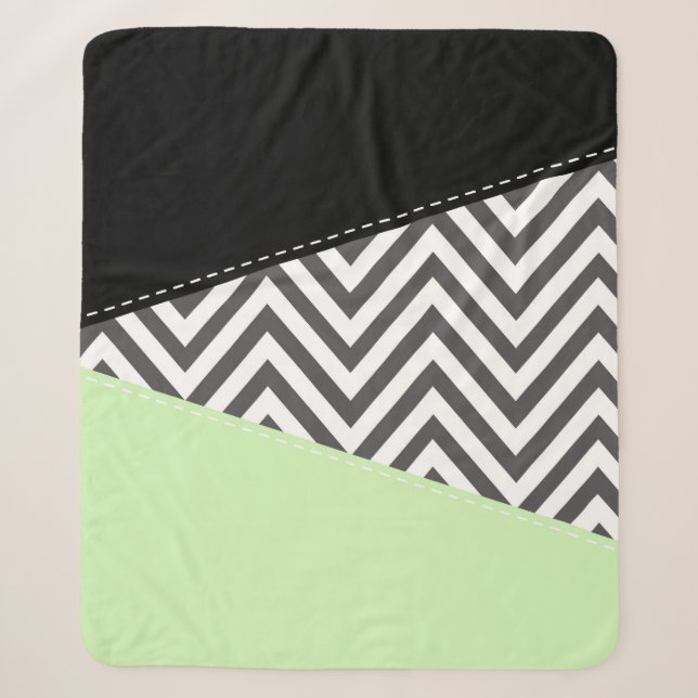 Gray Zigzag, Gray Chevron, Zigzag Pattern, Mint Sherpa Blanket (Front)