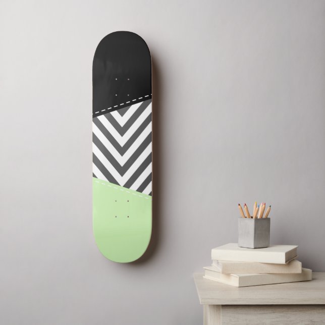 Gray Zigzag, Gray Chevron, Zigzag Pattern, Mint Skateboard (Wall Art)