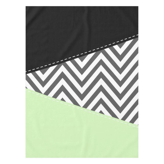 Gray Zigzag, Gray Chevron, Zigzag Pattern, Mint Tablecloth (Front)