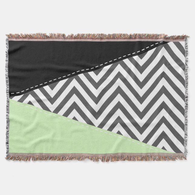 Gray Zigzag, Gray Chevron, Zigzag Pattern, Mint Throw Blanket (Front)