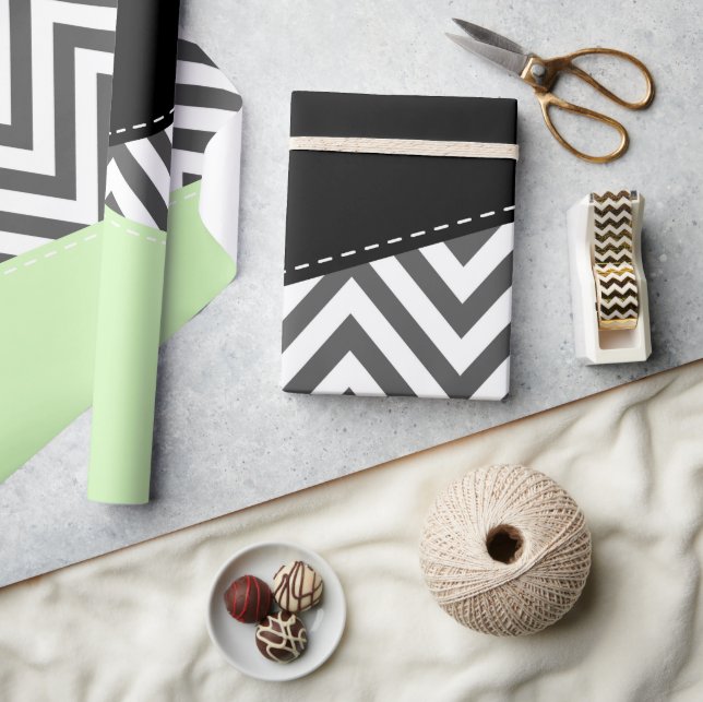 Gray Zigzag, Gray Chevron, Zigzag Pattern, Mint Wrapping Paper (Crafts)