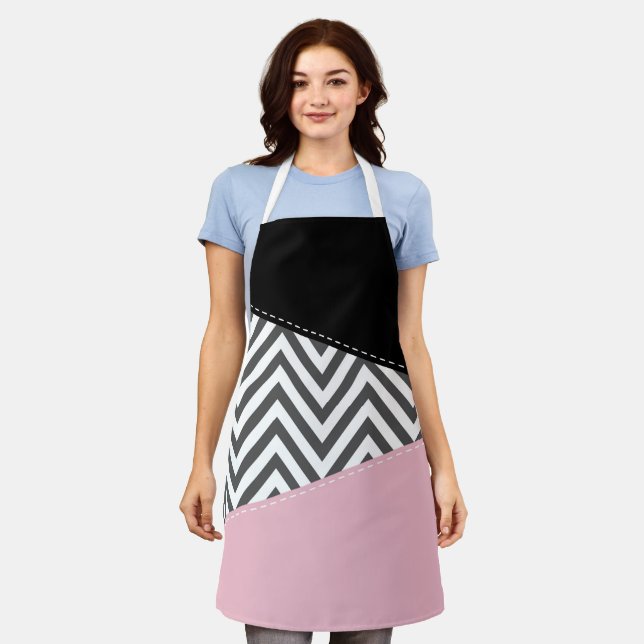 Gray Zigzag, Gray Chevron, Zigzag Pattern, Pink Apron (Worn)