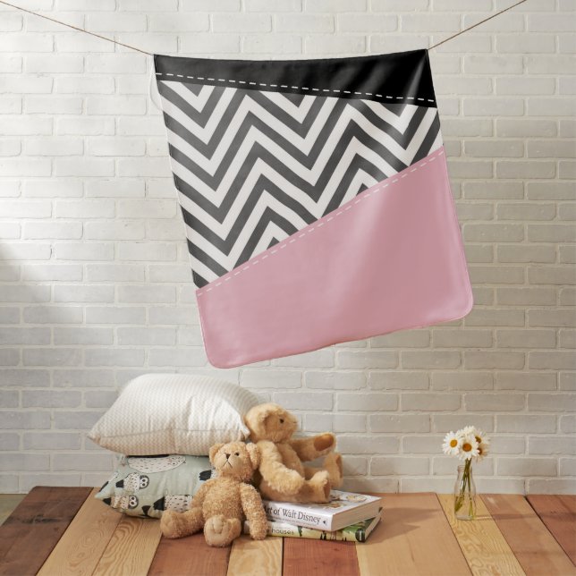Gray Zigzag, Gray Chevron, Zigzag Pattern, Pink Baby Blanket (In Situ)