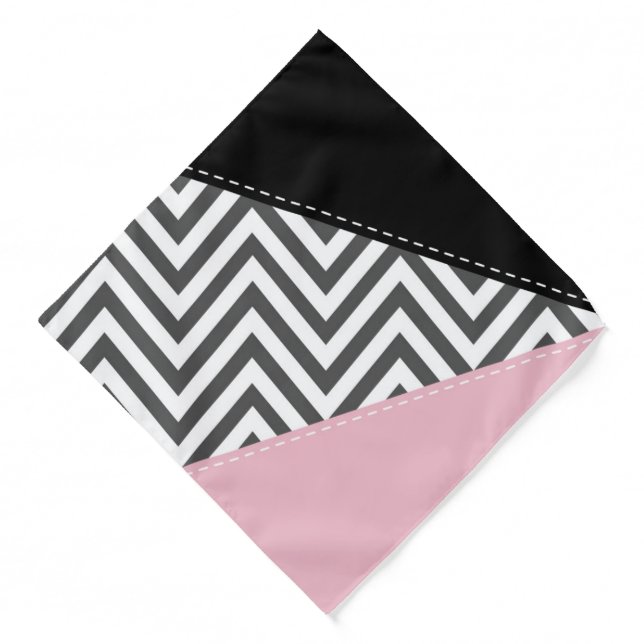 Gray Zigzag, Gray Chevron, Zigzag Pattern, Pink Bandana (Front)