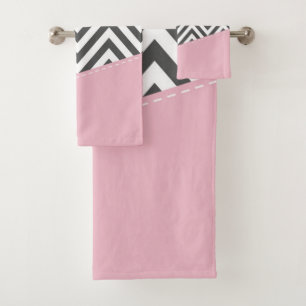 Gray Zigzag, Gray Chevron, Zigzag Pattern, Pink Bath Towel Set