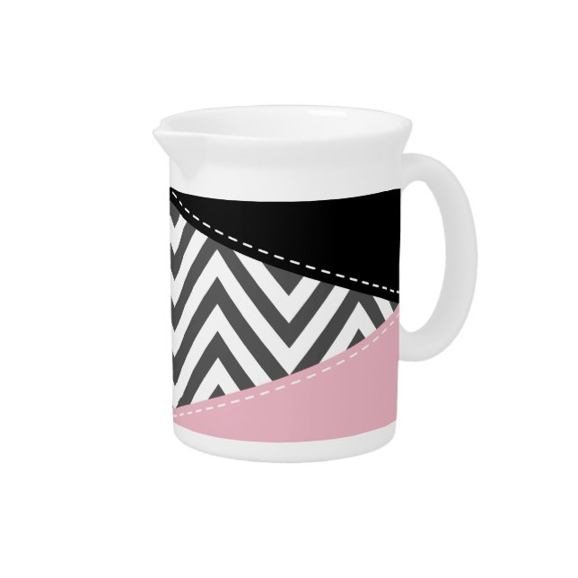 Gray Zigzag, Gray Chevron, Zigzag Pattern, Pink Beverage Pitcher (Right)