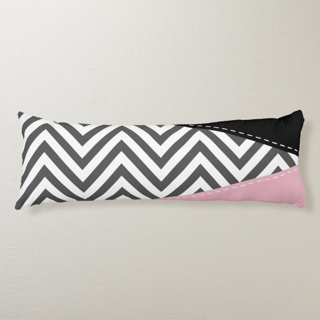 Gray Zigzag, Gray Chevron, Zigzag Pattern, Pink Body Pillow (Front)