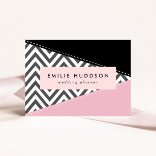 Gray Zigzag, Gray Chevron, Zigzag Pattern, Pink Business Card