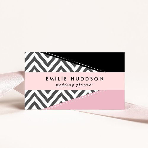 Gray Zigzag Gray Chevron Zigzag Pattern Pink Business Card