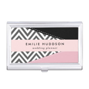 Gray Zigzag, Gray Chevron, Zigzag Pattern, Pink Business Card Case