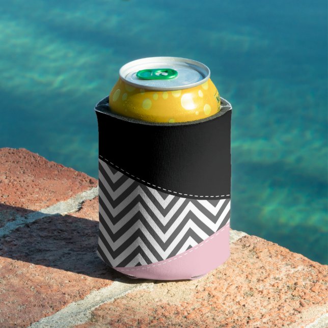 Gray Zigzag, Gray Chevron, Zigzag Pattern, Pink Can Cooler (In Situ Pool)