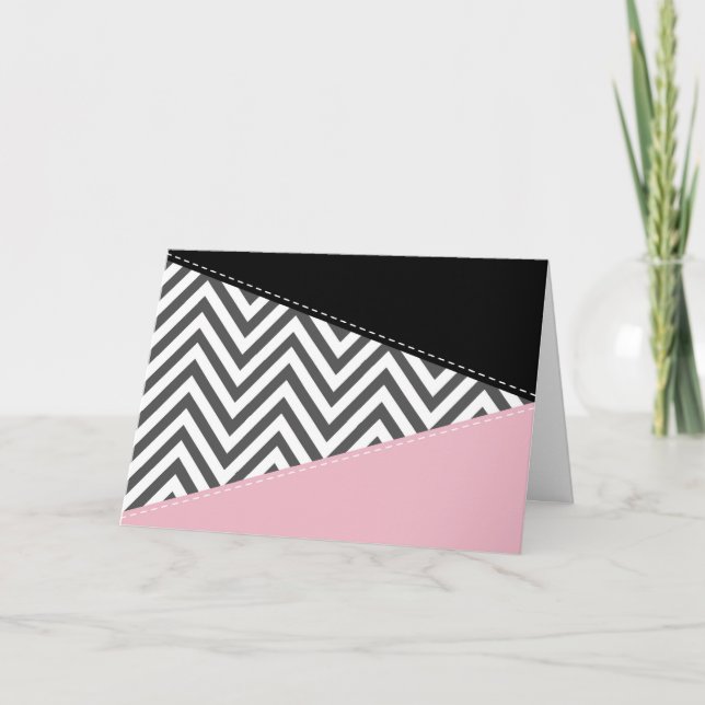 Gray Zigzag, Gray Chevron, Zigzag Pattern, Pink Card (Front)