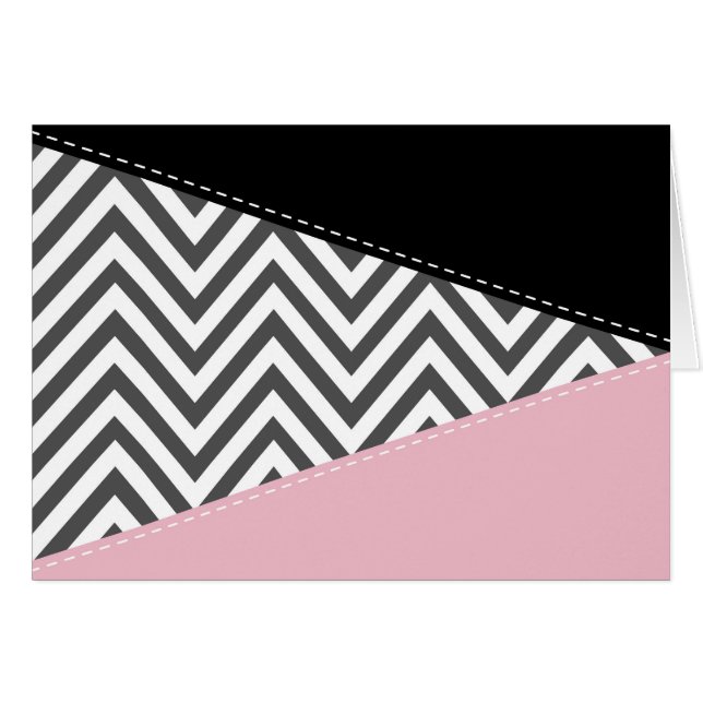 Gray Zigzag, Gray Chevron, Zigzag Pattern, Pink Cards (Front Horizontal)