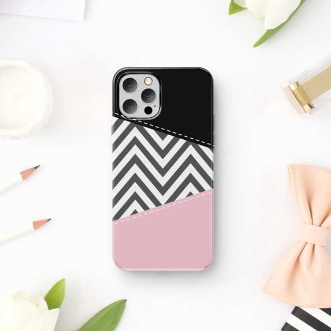 Gray Zigzag, Gray Chevron, Zigzag Pattern, Pink Case-Mate iPhone Case (Creator Uploaded)