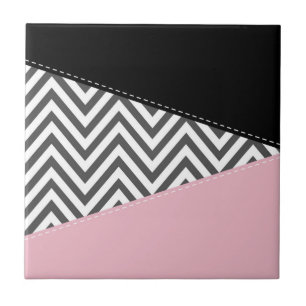 Gray Zigzag, Gray Chevron, Zigzag Pattern, Pink Ceramic Tile