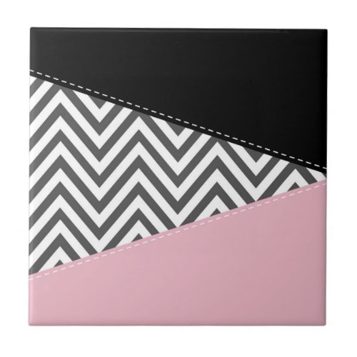 Gray Zigzag Gray Chevron Zigzag Pattern Pink Ceramic Tile