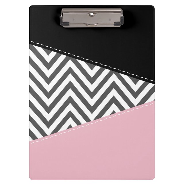 Gray Zigzag, Gray Chevron, Zigzag Pattern, Pink Clipboard (Front)