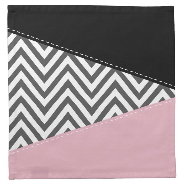 Gray Zigzag, Gray Chevron, Zigzag Pattern, Pink Cloth Napkin (Front)