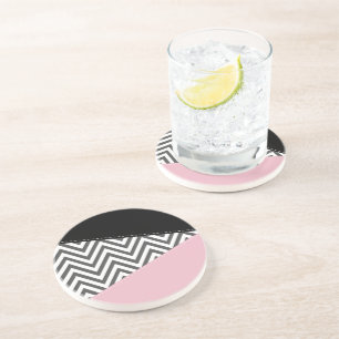 Gray Zigzag, Gray Chevron, Zigzag Pattern, Pink Coaster