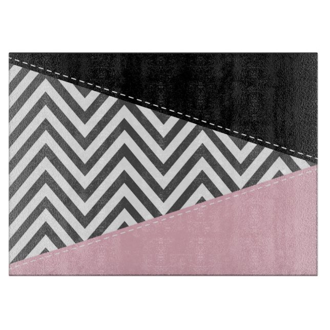 Gray Zigzag, Gray Chevron, Zigzag Pattern, Pink Cutting Board (Front)
