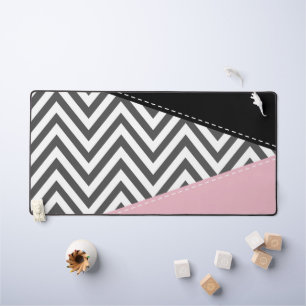 Gray Zigzag, Gray Chevron, Zigzag Pattern, Pink Desk Mat