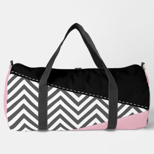 Gray Zigzag Gray Chevron Zigzag Pattern Pink Duffle Bag