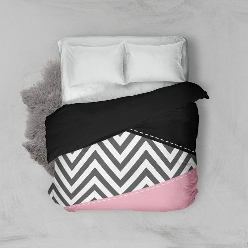 Gray Zigzag Gray Chevron Zigzag Pattern Pink Duvet Cover