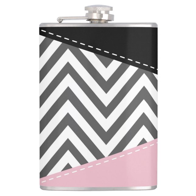 Gray Zigzag, Gray Chevron, Zigzag Pattern, Pink Flask (Front)