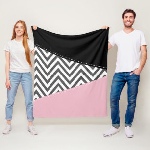 Gray Zigzag, Gray Chevron, Zigzag Pattern, Pink Fleece Blanket