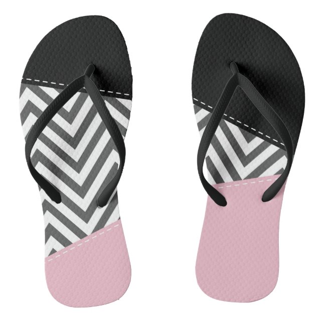 Gray Zigzag, Gray Chevron, Zigzag Pattern, Pink Flip Flops (Footbed)