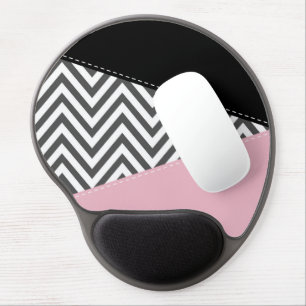 Gray Zigzag, Gray Chevron, Zigzag Pattern, Pink Gel Mouse Pad