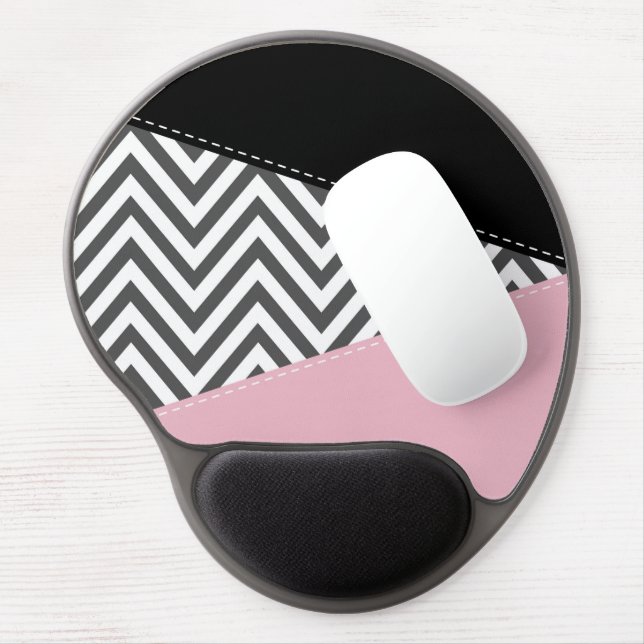 Gray Zigzag, Gray Chevron, Zigzag Pattern, Pink Gel Mouse Pad (Left Side)