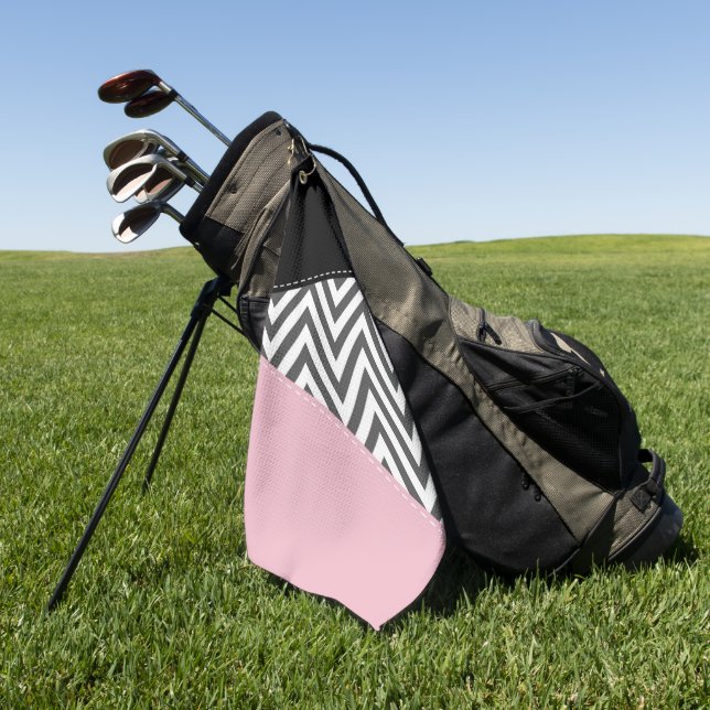 Gray Zigzag, Gray Chevron, Zigzag Pattern, Pink Golf Towel (Green)