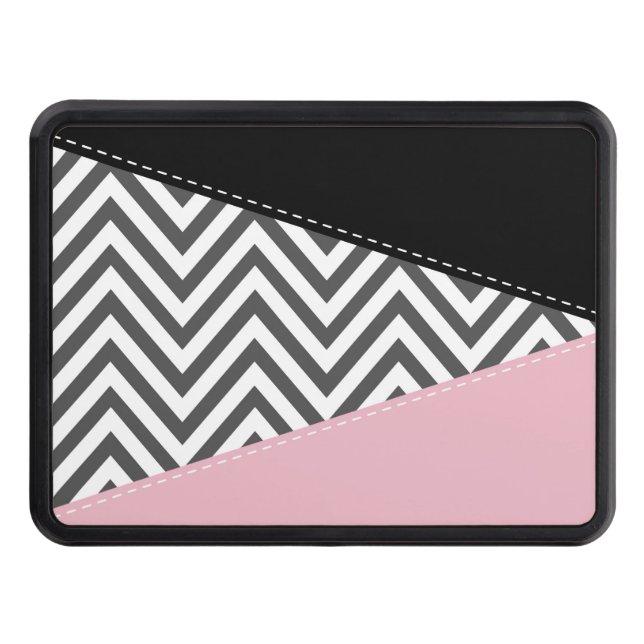 Gray Zigzag, Gray Chevron, Zigzag Pattern, Pink Hitch Cover (Front)