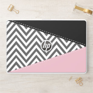 Gray Zigzag, Gray Chevron, Zigzag Pattern, Pink HP Laptop Skin