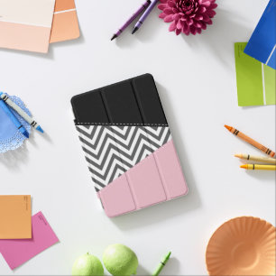 Gray Zigzag, Gray Chevron, Zigzag Pattern, Pink iPad Mini Cover