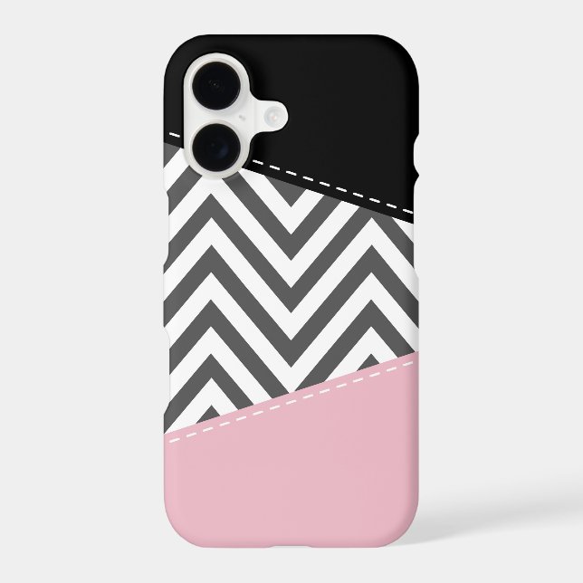 Gray Zigzag, Gray Chevron, Zigzag Pattern, Pink Iphone Case (Back)