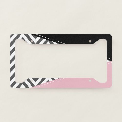 Gray Zigzag Gray Chevron Zigzag Pattern Pink License Plate Frame