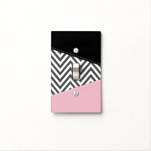 Gray Zigzag, Gray Chevron, Zigzag Pattern, Pink Light Switch Cover