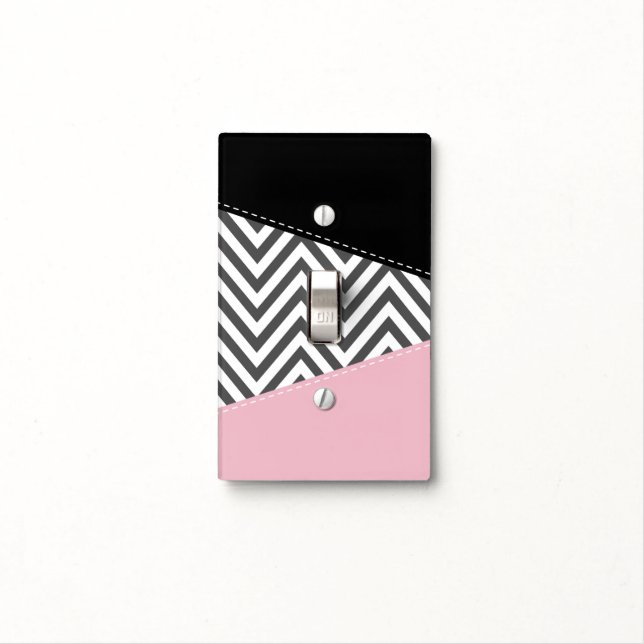 Gray Zigzag, Gray Chevron, Zigzag Pattern, Pink Light Switch Cover (In Situ)