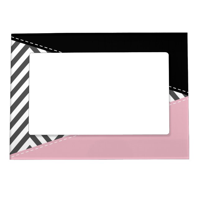Gray Zigzag, Gray Chevron, Zigzag Pattern, Pink Magnetic Frame (Front)