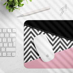 Gray Zigzag, Gray Chevron, Zigzag Pattern, Pink Mouse Pad